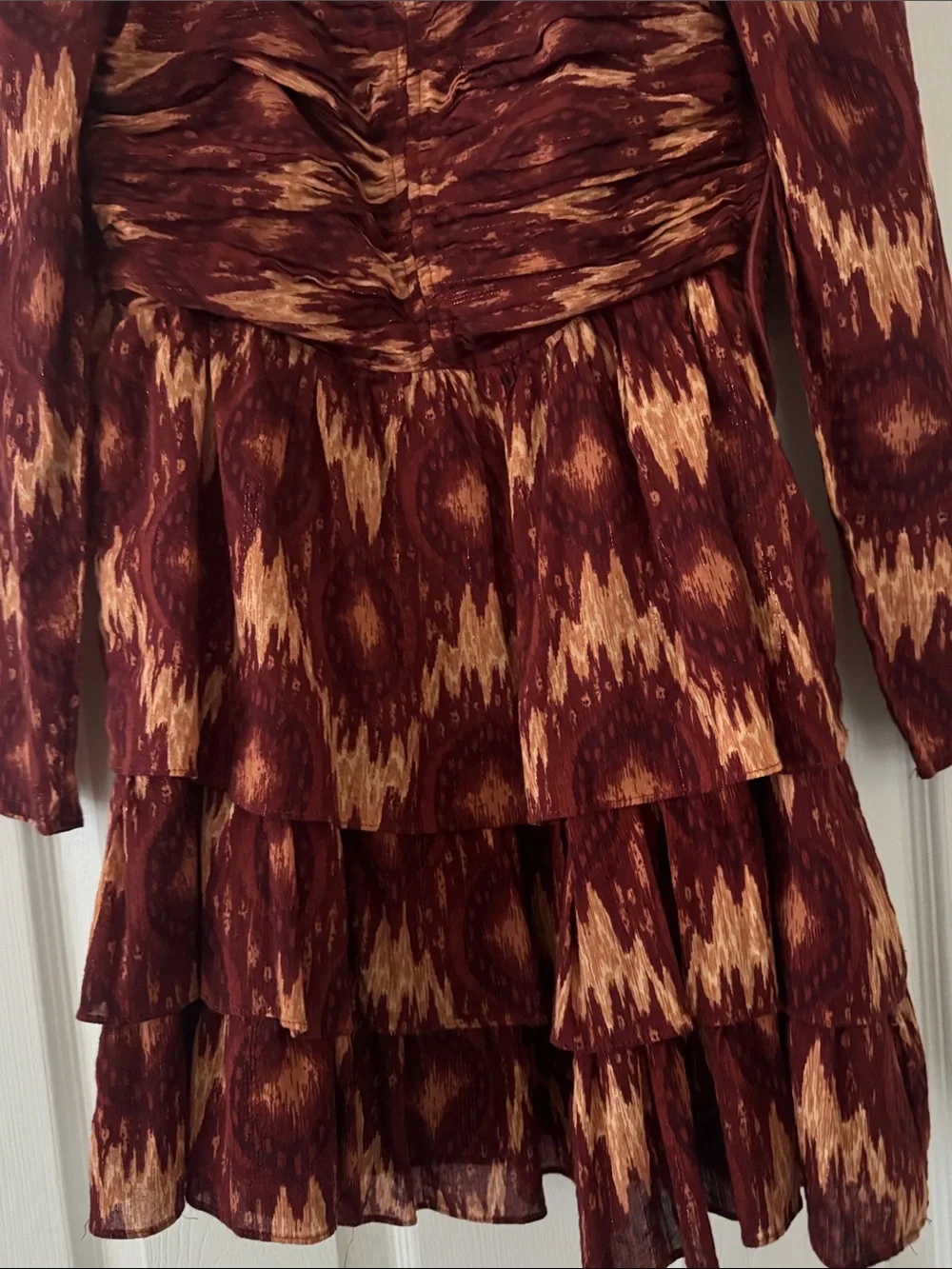 House Of Harlow 1960 Boho Metallic Ruffle Tiered Long Sleeve Mini Dress Small